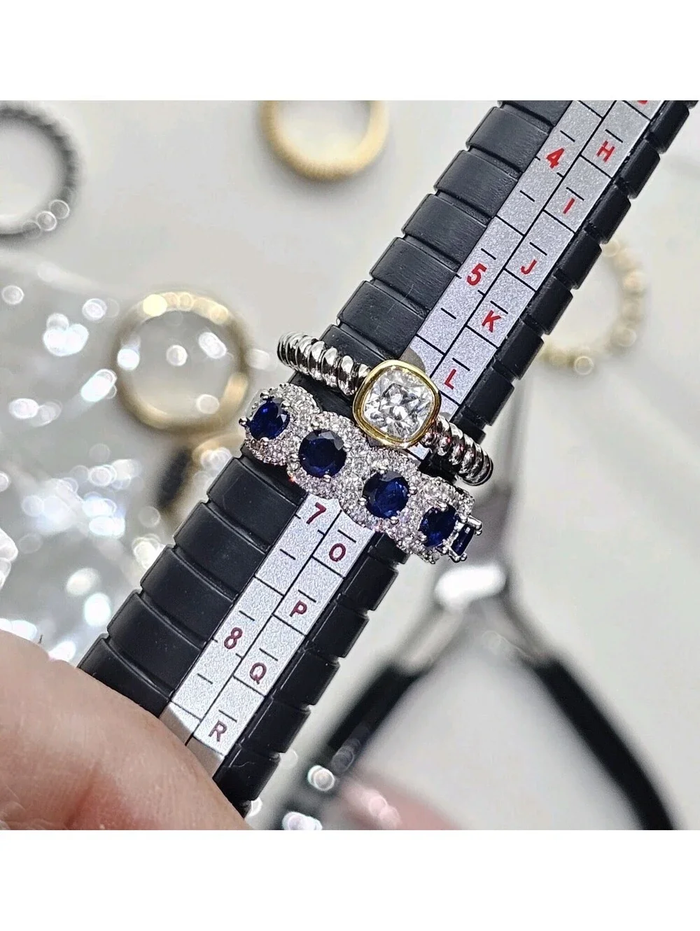 Lot of 2 Size 6.5 Rings Two-tone Gold- & Rhodium-plated Blue Sapphire CZ Band